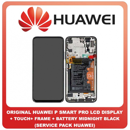 Original Γνήσιο Huawei P Smart Pro, PsmartPro (STK-L21) 02352YLP Lcd Screen Display Οθόνη + Frame Πλαίσιο + Touch Screen Digitizer Μηχανισμός Αφής + Battery Μπαταρία Midnight Black Μαύρο (Service Pack By Huawei)