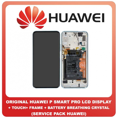 Original Γνήσιο Huawei P Smart Pro, PsmartPro (STK-L21) 02353HRD Lcd Screen Display Οθόνη + Frame Πλαίσιο + Touch Screen Digitizer Μηχανισμός Αφής + Battery Μπαταρία Breathing Crystal Μπλε (Service Pack By Huawei)