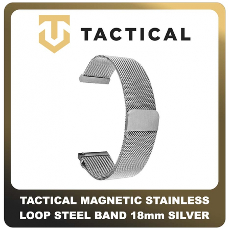 Original Γνήσιο Tactical 802 Loop Magnetic Stainless Steel Band 18mm Smartwatch Bracelet Strap Λουράκι Ζώνη Μαγνητικό Από Ανοξείδωτο Χάλυβα Για Ρολόι Silver Ασημί