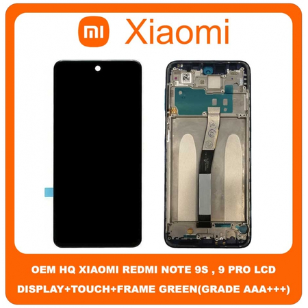 HQ OEM Xiaomi Redmi Note 9S M2003J6A1G Redmi Note 9 Pro M2003J6B2G LCD Display Screen Οθόνη + Touch Screen Digitizer Μηχανισμός Αφής + Frame Πλαίσιο Green Πράσινο (Grade AAA+++)