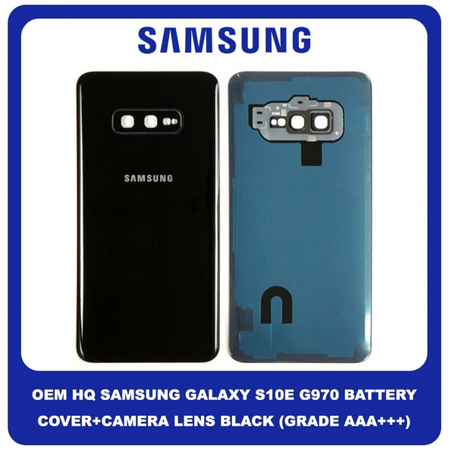 OEM HQ Samsung Galaxy S10e, S 10e G970 (SM-G970F/DS, SM-G970U, SM-G970W) Rear Back Battery Cover Πίσω Κάλυμμα Καπάκι Μπαταρίας + Camera Lens Τζαμάκι Κάμερας Black Μαύρο (Grade AAA+++)