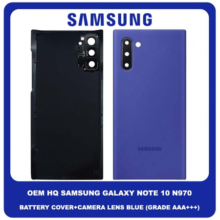 OEM HQ Samsung Galaxy Note 10 , Note10 N970 (N970F N970F/DS N970U N970U1 N970W N9700/DS N970N) Rear Back Battery Cover Πίσω Κάλυμμα Καπάκι Μπαταρίας + Camera Lens Τζαμάκι Κάμερας Blue Μπλε (Grade AAA+++)
