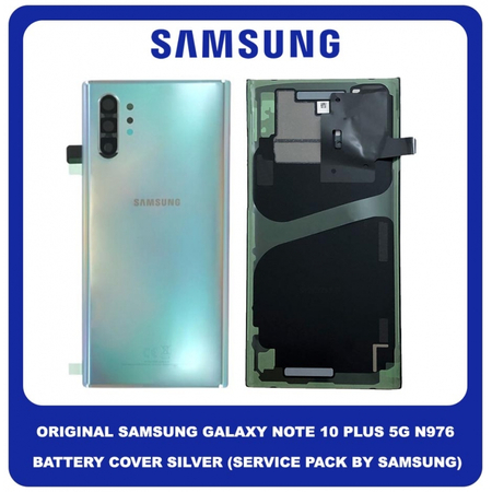 Original Γνήσιο Samsung Galaxy Note 10 Plus 5G , Note10 Plus 5G , Note 10+ 5G N976 (N976F, N976U, N976, N976B, N976N, N976V, N9760, N976Q) Rear Back Battery Cover Πίσω Κάλυμμα Καπάκι Μπαταρίας Silver Ασημί GH82-20614C (Service Pack By Samsung)