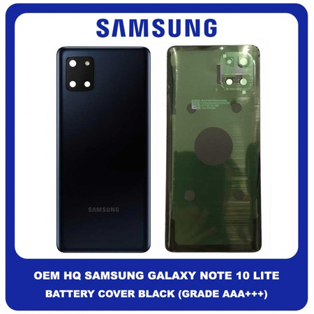 OEM HQ Samsung Galaxy Note 10 Lite , Note10 Lite N770 (SM-N770F, SM-N770F/DS, SM-N770F/DSM) Rear Back Battery Cover Πίσω Κάλυμμα Καπάκι Μπαταρίας + Camera Lens Τζαμάκι Κάμερας Black Μαύρο (Grade AAA+++)