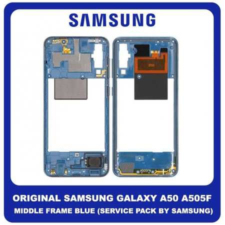Original Γνήσιο Samsung Galaxy A50 A505F (SM-A505F/DS, SM-A505FN/DS) Front Housing Lcd Middle Frame Bezel Plate Μεσαίο Πλαίσιο Blue Μπλε GH97-23209C (Service Pack By Samsung)