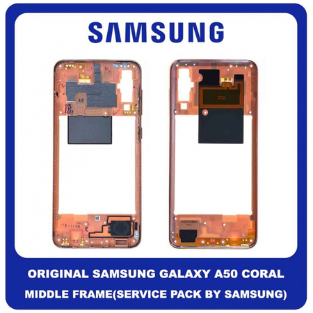 Original Γνήσιο Samsung Galaxy A50 A505F (SM-A505F/DS, SM-A505FN/DS) Front Housing Lcd Middle Frame Bezel Plate Μεσαίο Πλαίσιο Coral Κοραλί GH97-23209D (Service Pack By Samsung)