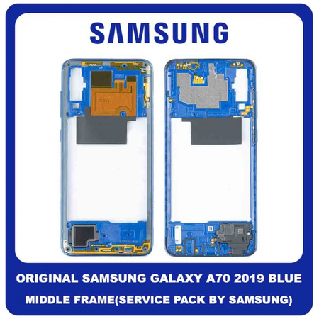 Original Γνήσιο Samsung Galaxy A70 2019 A705F (SM-A705F SM-A705FN SM-A705FN/DS) Front Housing Lcd Middle Frame Bezel Plate Μεσαίο Πλαίσιο Blue Μπλε GH97-23258C (Service Pack By Samsung)