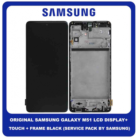 Original Γνήσια Samsung Galaxy M51 M515F (SM-M515F, SM-M515F/DSN) LCD Display Screen Οθόνη + Touch Screen Digitizer Μηχανισμός Αφής + Frame Bezel Πλαίσιο Black Μαύρο GH82-23568A (Service Pack By Samsung)