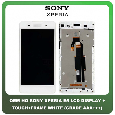 OEM HQ Sony Xperia E5 (F3311, F3313, C1604) IPS LCD Display Screen Assembly Οθόνη + Touch Screen Digitizer Μηχανισμός Αφής + Frame Bezel Πλαίσιο White Άσπρο (Grade AAA+++)