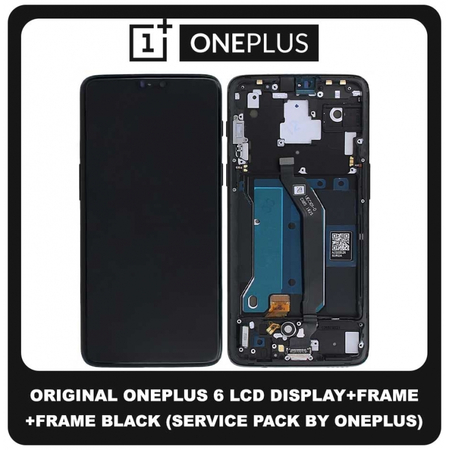 Original Γνήσιο Oneplus 6 Oneplus6 (A6000, A6003) Optic AMOLED LCD Display Screen Assembly Οθόνη + Touch Screen Digitizer Μηχανισμός Αφής + Frame Bezel Πλαίσιο Black Μαύρο 2011100030 (Service Pack By OnePlus)