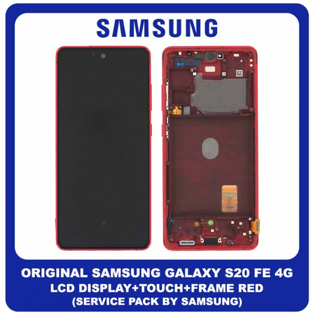 Original Γνήσιο Samsung Galaxy S20 FE 4G , S20FE, S20 FE 5G G780 4G, G781 5G (G780F, G780F/DSM,) Super AMOLED LCD Display Screen Assembly Οθόνη + Touch Screen Digitizer Μηχανισμός Αφής + Frame Bezel Πλαίσιο  Red Κόκκινο ​ GH82-24219E GH82-24220E (Service Pack By Samsung)