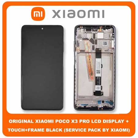 Original Γνήσιο Xiaomi Poco X3 Pro, (M2102J20SG, M2102J20SI), Poco X3 (MZB07Z0IN, MZB07Z1IN) IPS LCD Display Assembly Screen Οθόνη + Touch Screen Digitizer Μηχανισμός Αφής + Frame Bezel Πλαίσιο Tarnish Black Μαύρο 560002J20S00 (Service Pack By Xiaomi)