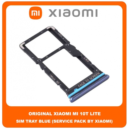 Original Γνήσιο Xiaomi Mi 10T Lite , Mi10T Lite (M2007J17G) SIM Card Tray Cover Assy + Micro SD Tray Slot Υποδοχέας Βάση Θήκη Κάρτας SIM Κάλυμμα Blue Μπλε (Service Pack By Xiaomi)