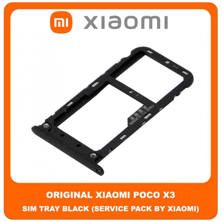 Original Γνήσιο Xiaomi Poco X3 , PocoX3 (MZB07Z0IN, MZB07Z1IN, MZB07Z2IN, MZB07Z3IN, MZB07Z4IN, MZB9965IN, M2007J20CI) SIM Card Tray Cover Assy + Micro SD Tray Slot Υποδοχέας Βάση Θήκη Κάρτας SIM Κάλυμμα Black Μαύρο (Service Pack By Xiaomi)