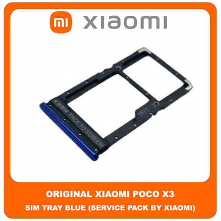 Original Γνήσιο Xiaomi Poco X3 , PocoX3 (MZB07Z0IN, MZB07Z1IN, MZB07Z2IN, MZB07Z3IN, MZB07Z4IN, MZB9965IN, M2007J20CI) SIM Card Tray Cover Assy + Micro SD Tray Slot Υποδοχέας Βάση Θήκη Κάρτας SIM Κάλυμμα Blue Μπλε (Service Pack By Xiaomi)