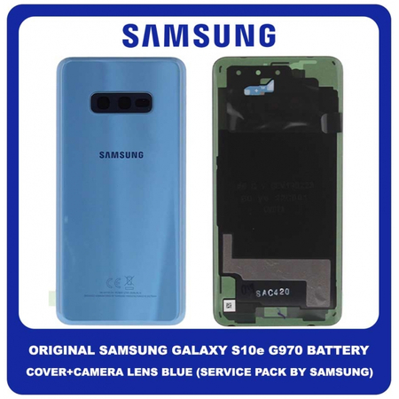 Original Γνήσιο Samsung Galaxy S10e, S 10e G970 (SM-G970F/DS, SM-G970U, SM-G970W) Rear Back Battery Cover Πίσω Κάλυμμα Καπάκι Μπαταρίας + Camera Lens Τζαμάκι Κάμερας Blue Μπλε GH82-18452C (Service Pack By Samsung)
