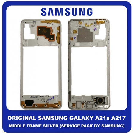 Original Γνήσιο Samsung Galaxy A21s A217 (A217F, A217F/DS, A217F/DSN, A217M, A217M/DS, A217N) Front Housing Lcd Middle Frame Bezel Plate Μεσαίο Πλαίσιο Silver Ασημί GH97-24663E (Service Pack By Samsung)