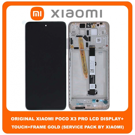 Original Γνήσιο Xiaomi Poco X3 Pro (M2102J20SG, M2102J20SI), Poco X3 (MZB07Z0IN, MZB07Z1IN) IPS LCD Display Assembly Screen Οθόνη + Touch Screen Digitizer Μηχανισμός Αφής + Frame Bezel Πλαίσιο Σασί Gold 560004J20S00 (Service Pack By Xiaomi)