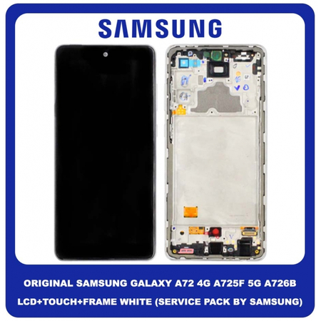 Original Γνήσιο Samsung Galaxy A72 4G A725 (A725F, A725F/DS, A725M, A725M/DS) , A72 5G A726 (A726B, A726B/DS) Super AMOLED LCD Display Screen Assembly Οθόνη + Touch Screen Digitizer Μηχανισμός Αφής + Frame Bezel Πλαίσιο Σασί White GH81-25460D (Service Pack By Samsung)