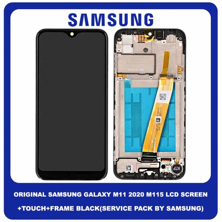 Original Γνήσιο Samsung Galaxy M11 2020 M115 (SM-M115F, SM-M115F/DSN) PLS IPS LCD Display Screen Assembly Οθόνη + Touch Screen Digitizer Μηχανισμός Αφής + Frame Bezel Πλαίσιο Σασί Black GH81-18736A (Service Pack By Samsung)