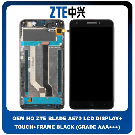 Γνήσια Original Pulled ZTE Blade A570 LCD Display Assembly Screen Οθόνη + Touch Screen Digitizer Μηχανισμός Αφής + Frame Bezel Πλαίσιο Σασί Μαύρο Black (Service Pack)