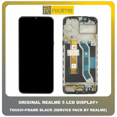 Γνήσιο Original Realme 5 Realme5 (RMX1911, RMX1919) IPS LCD Display Assembly Screen Οθόνη + Touch Screen DIgitizer Μηχανισμός Αφής + Frame Bezel Πλαίσιο Σασί Black Μαύρο REALME5LCDTP (Service Pack By Realme)