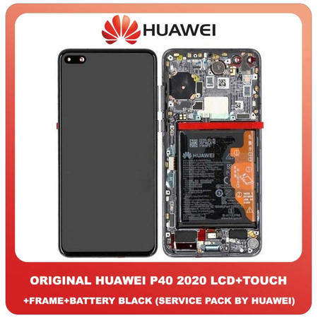 Original Γνήσια Huawei P40 2020 (ANA-AN00, ANA-TN00, ANA-NX9, ANA-LX4) OLED LCD Display Assembly Screen Οθόνη + Touch Digitizer Μηχανισμός Αφής + Πλαίσιο Σασί Frame Bezel + Battery Μπαταρία Black Μαύρο 02353MFA (Service Pack By Huawei)