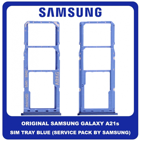 Original Γνήσιο Samsung Galaxy A21s 2020 A217 (A217F, A217F/DS, A217F/DSN, A217M, A217M/DS, A217N) SIM Tray + Micro SD Tray Βάση Θήκη Κάρτας Blue Μπλε GH98-45392C (Service Pack By Samsung)