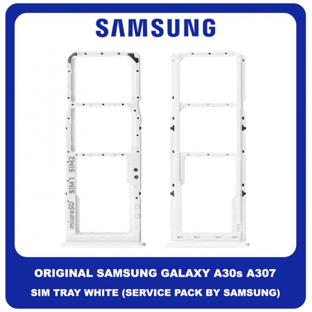 Original Γνήσιο Samsung Galaxy A30s A307 (SM-A307F, SM-A307FN, SM-A307G, SM-A307GN, SM-A307GT, SM-A307F/DS, SM-A307FN/DS, SM-A307G/DS, SM-A307GN/DS, SM-A307GT/DS) SIM Card Tray Cover Assy + Micro SD Tray Slot Υποδοχέας Βάση Θήκη Κάρτας SIM Κάλυμμα White Άσπρο GH98-44769D (Service Pack By Samsung)