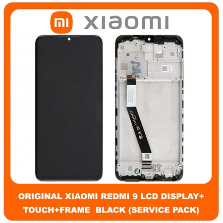 Γνήσια Original Xiaomi Redmi 9 , Redmi9 (M2004J19G, M2004J19C) IPS LCD Display Assembly Screen Unit Οθόνη + Touch Screen Digitizer Μηχανισμός Αφής + Πλαίσιο Σασί Frame Bezel Black Μαύρο 5600050J1900 (Service Pack By Xiaomi)