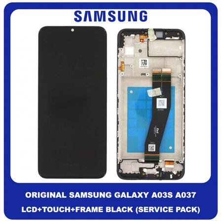 Γνήσια Original Samsung Galaxy A03s A 03s A037 (SM-A037F, SM-A037F/DS, SM-A037M, SM-A037G) EU Version​ Οθόνη LCD Display Assembly Screen Unit + Touch Screen Digitizer Μηχανισμός Αφής + Frame Bezel Πλαίσιο Σασί Black Μαύρο GH81-21233A (Service Pack By Samsung)