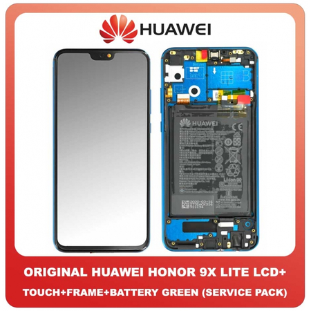 Original Γνήσια Huawei Honor 9X Lite Honor9X Lite (JSN-L21, JSN-L22, JSN-L23) IPS LCD Display Assembly Screen Οθόνη + Touch Digitizer Μηχανισμός Αφής + Πλαίσιο Σασί Frame Bezel + Battery Μπαταρία Green Πράσινο 02353QJT (Service Pack By Huawei)