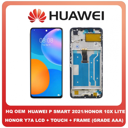 OEM HQ Huawei P Smart 2021, PSmart 2021 (PPA-LX2) Honor 10X Lite (DNN-LX9) Y7A LCD Display Assembly Screen Οθόνη + Touch Digitizer Μηχανισμός Αφής + Frame Bezel Πλαίσιο Black Μαύρο (Grade AAA+++)