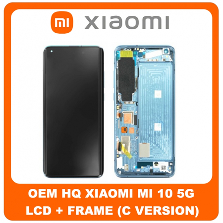 HQ OEM Xiaomi Mi 10 5G (M2001J2G, M2001J2I, Mi 10) Mi10 PRO 5G (M2001J1G) (Huanxi Super Amoled Version C) Lcd Display Assembly Screen Οθόνη + Touch Screen Digitizer Μηχανισμός Αφής + Frame Πλαίσιο Σασί Green  (Grade AAA+++)