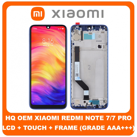 HQ OEM Xiaomi Redmi Note 7, Note7 (M1901F7G) Lcd Screen Display Οθόνη + Touch Screen Digitizer Μηχανισμός Αφής + Frame Πλαίσιο Σασί Blue Μπλέ (Grade AAA+++)