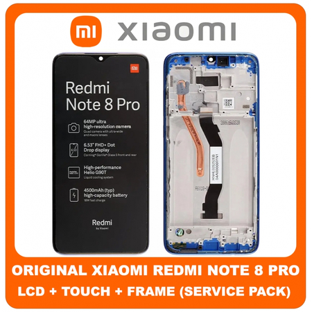 Γνήσιο Original Xiaomi Redmi Note 8 Pro, Note8 Pro (2015105, M1906G7I, M1906G7G) Lcd Screen Display Οθόνη + Touch Screen Digitizer Μηχανισμός Αφής + Πλαίσιο Frame Blue Μπλέ 56000G00G700 (Service Pack By Xiaomi)