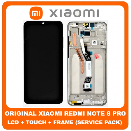 Γνήσιο Original Xiaomi Redmi Note 8 Pro, Note8 Pro (2015105, M1906G7I, M1906G7G) Lcd Screen Display Οθόνη + Touch Screen Digitizer Μηχανισμός Αφής + Πλαίσιο Frame White 56000300G700 (Service Pack By Xiaomi)