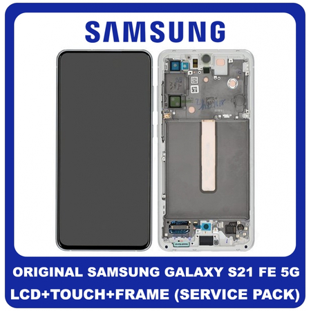 Γνήσιο Original Samsung Galaxy S21 FE 5G 2021 (SM-G990B, SM-G990B/DS) Dynamic AMOLED LCD Display Screen Assembly Οθόνη + Touch Screen Digitizer Μηχανισμός Αφής + Frame Bezel Πλαίσιο Σασί White Άσπρο GH82-26414B (Service Pack By Samsung)