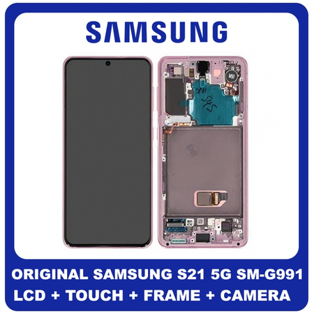 Γνήσιο Original Samsung Galaxy S21 5G 2021 (SM-G991B, SM-G991B/DS) Dynamic AMOLED LCD Display Screen Assembly Οθόνη + Touch Screen Digitizer Μηχανισμός Αφής + Frame Bezel Πλαίσιο Σασί + Front Camera Phantom Violet Μωβ GH82-24544B (Service Pack By Samsung)