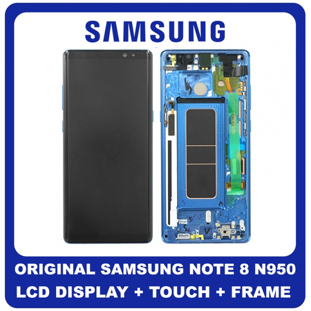 Γνήσιο Original Samsung Galaxy Note 8 (SM-N950F, SM-N950U) Super Amoled LCD Display Assembly Screen Οθόνη + Touch Screen Digitizer Μηχανισμός Αφής + Frame Bezel Πλαίσιο Gold Blue Μπλε GH97-21065B (Service Pack By Samsung)