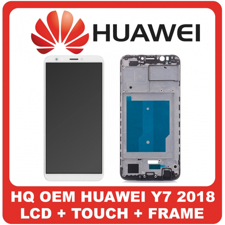 HQ OEM Συμβατό Για Huawei Y7 2018 (LDN-L01, LDN-LX3) Lcd Screen Display Οθόνη + Touch Screen Digitizer Μηχανισμός Αφής + Πλαίσιο Frame Bezel White Άσπρο (Grade AAA+++) without logo