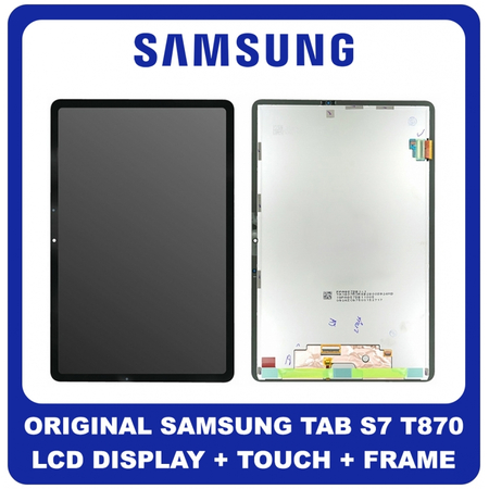 Γνήσιο Original Samsung Galaxy Tab S7 Black T870 11" (SM-T870 , SM-T875) TFT, 120Hz, HDR10 + LCD Display Screen Assembly Οθόνη + Touch Screen Digitizer Μηχανισμός Αφής +  Frame Bezel Πλαίσιο Black Μαύρο GH82-23646A (Service Pack By Samsung)