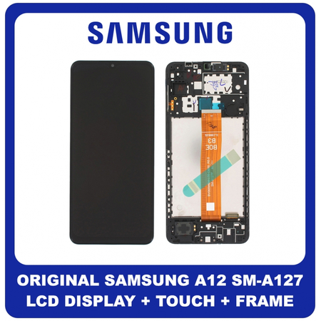 Γνήσιο Original Samsung Galaxy A12 NACHO SM-A127 (SM-A127F/DSN, SM-A127F/DS) Lcd Display Οθόνη + Touch Screen Μηχανισμός Αφής + Frame Πλαίσιο Black Μαύρο GH82-26485A (Service Pack By Samsung)