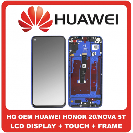 HQ OEM Συμβατό Για Huawei Honor 20 (YAL-L21, YAL-AL00), Nova 5T (YAL-L21, YAL-L61), IPS LCD Display Assembly Screen Οθόνη + Touch Digitizer Μηχανισμός Αφής + Πλαίσιο Σασί Frame Bezel Blue Μπλε (Grade AAA+++)