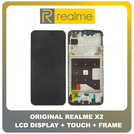 Γνήσια Original Realme X2 (RMX1992, RMX1993, RMX1991) Super AMOLED LCD Display Screen Assembly Οθόνη + Touch Screen Digitizer Μηχανισμός Αφής + Frame Bezel Πλαίσιο Σασί Black Μαύρο (Service Pack By Realme)