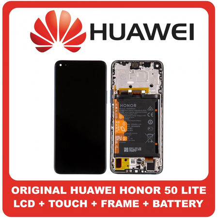 Γνήσια Original Huawei Honor 50 Lite (NTN-L22, NTN-LX1, NTN-LX3) IPS LCD Display Screen Assembly Οθόνη + Touch Screen Digitizer Μηχανισμός Αφής + Frame Bezel Πλαίσιο Σασί + Battery Μπαταρία Deep Sea Blue Μπλε 02354FMW (Service Pack By Huawei)