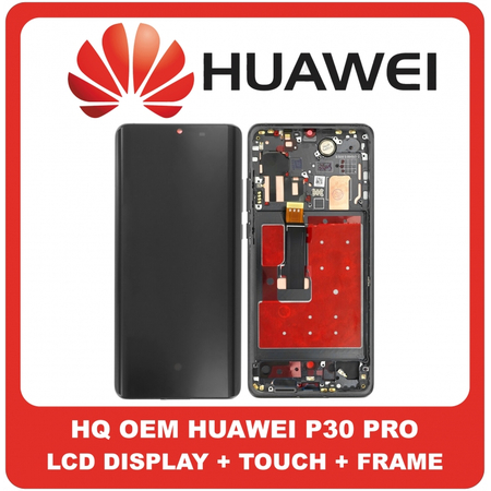 HQ OEM Συμβατό Για Huawei P30 Pro (VOG-L29, VOG-L09, VOG-AL00) OLED LCD Display Screen Assembly Οθόνη + Touch Screen Digitizer Μηχανισμός Αφής + Frame Bezel Πλαίσιο Σασί Black Μαύρο (Grade AAA+++)