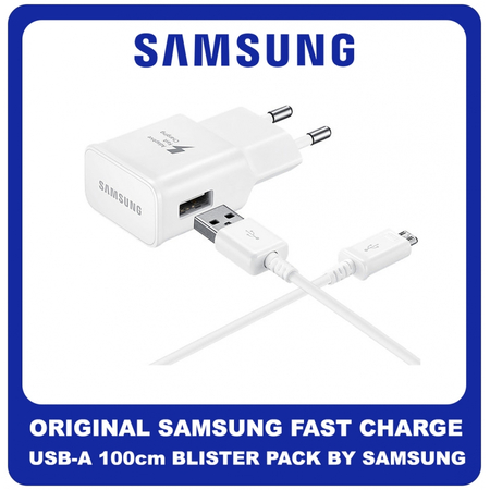 Γνήσια Original Samsung Fast Charge 5V 2A USB-A To Micro USB 15W Cable Καλώδιο 100cm  White Άσπρο Blister EP-TA20EWE & ECB-DU4AWE (Blister Pack by Samsung)