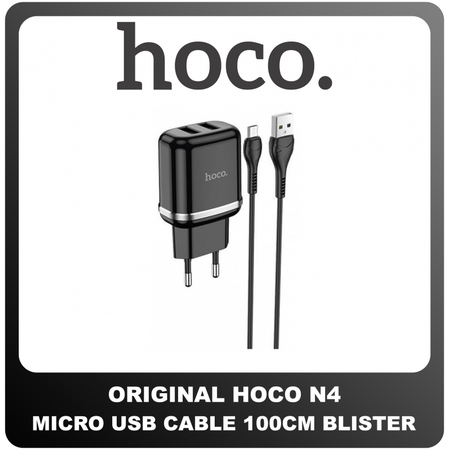 Γνήσια Original Hoco N4 Fast Charger Φορτιστής 12W Micro USB Cable Καλώδιο 100cm Black Μαύρο Blister (Blister Pack by Hoco)