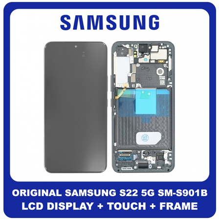 Γνήσια Original Samsung Galaxy S22 5G (SM-S901B, SM-S901B/DS) Dynamic AMOLED LCD Display Screen Assembly Οθόνη + Touch Screen Digitizer Μηχανισμός Αφής + Frame Bezel Πλαίσιο Σασί Black Μαύρο GH82-27500D (Service Pack By Samsung)